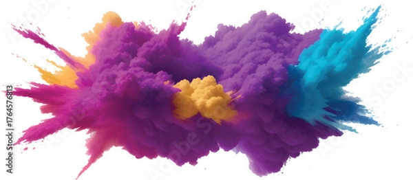 Fototapeta Abstract watercolor splashes of blue ink on white paper evoke a cloud of smoke and air with a light vintage texture pattern