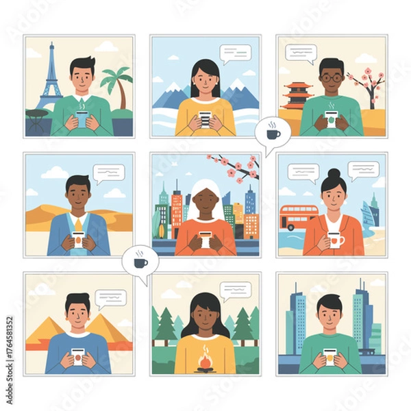 Obraz Global Coffee & Communication Vector Illustration