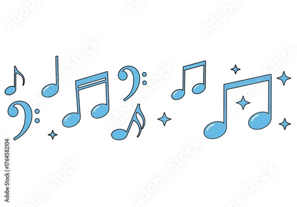 Fototapeta Sparkling blue musical notes and symbols on a dark canvas evoking melodies and harmony