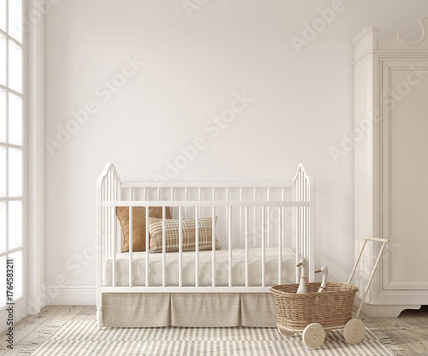 Obraz Nursery interior in scandinavian style. 3d render.