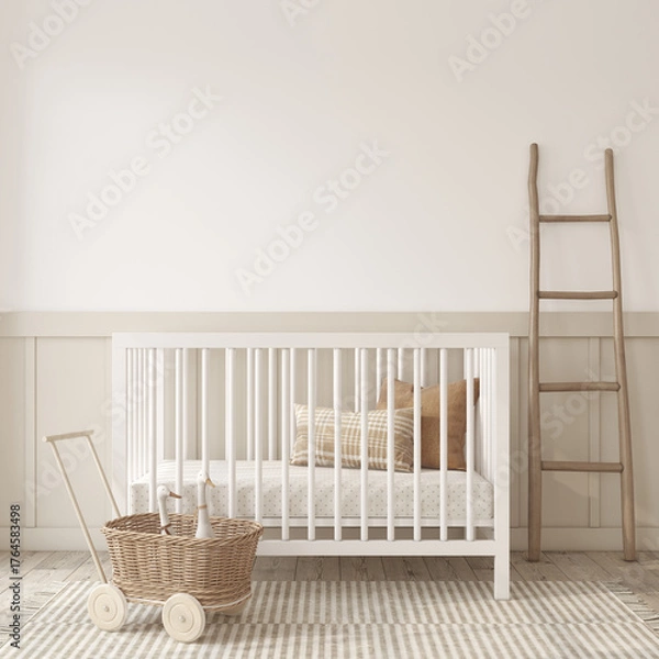 Obraz Nursery interior in scandinavian style. 3d render.