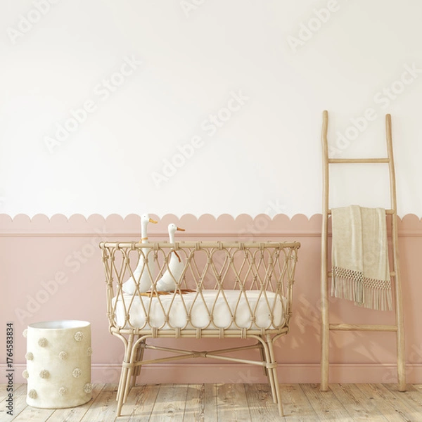 Obraz Nursery interior in boho style. 3d render.