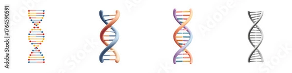 Fototapeta Colorful and Gray DNA Helix Illustrations on White