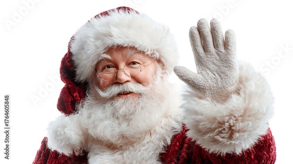 Obraz man dressed as Santa Claus waving isolated on white background