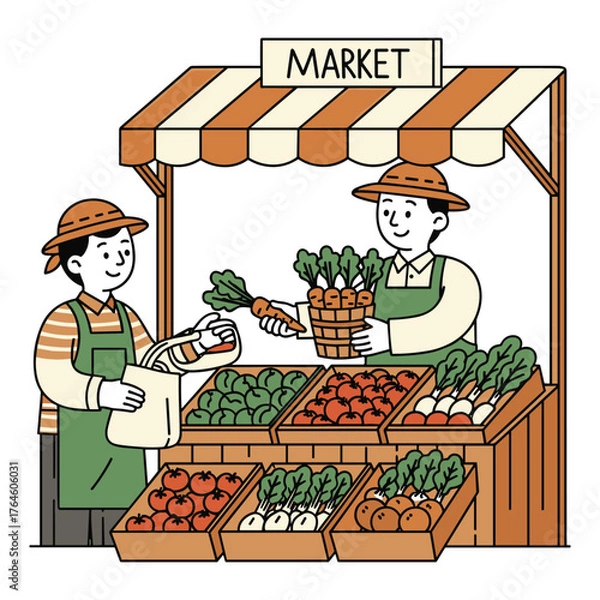 Fototapeta Market Stall with Fresh Produce Vector Illustration