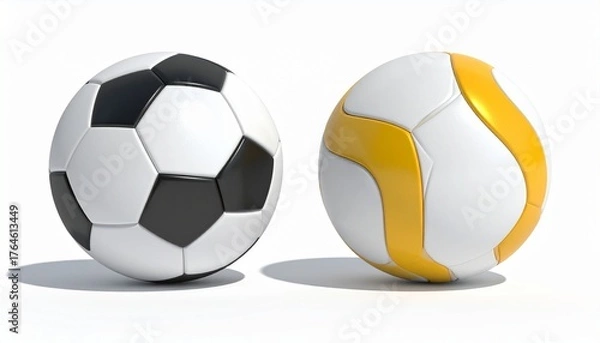 Obraz Get ready to score with these classic black and white soccer balls and a vibrant gold accented ball, perfect for sports promotions