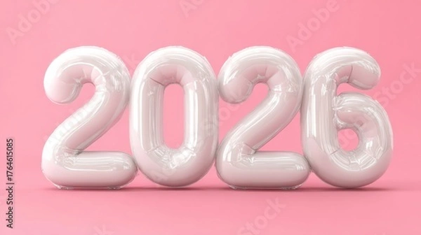 Fototapeta Bold balloon numbers represent the year 2026 on a soft pink background during a celebratory event