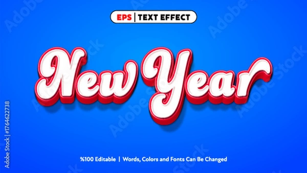 Fototapeta Happy New Year festive text effect with colorful 3D style and vibrant blue background design for celebration greetings