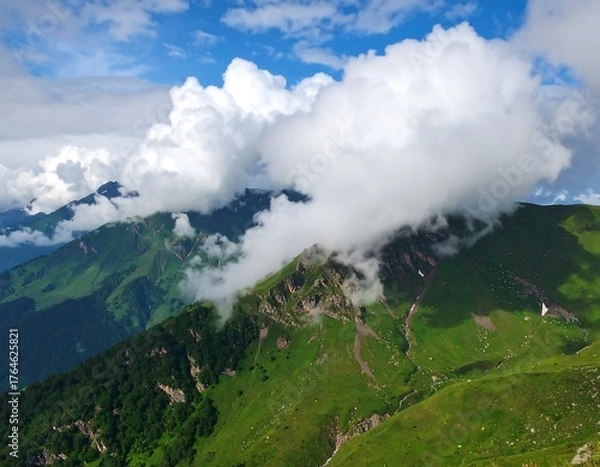 Fototapeta Mountain range blanketed in clouds