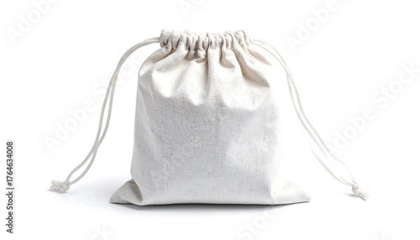 Fototapeta Plain white drawstring bag on white background