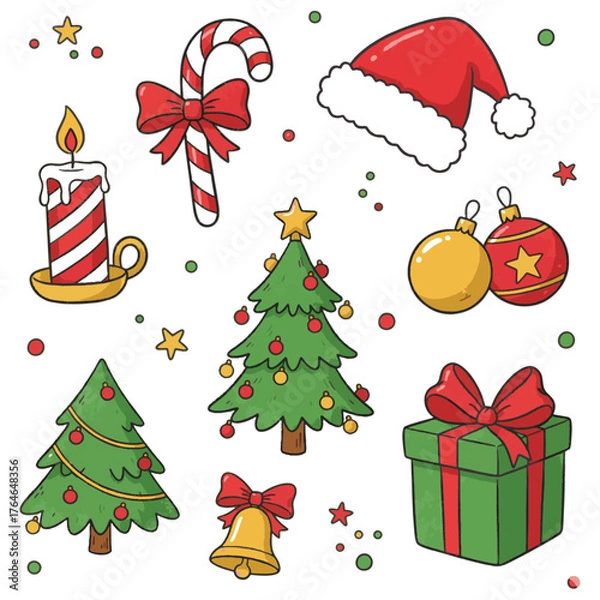 Fototapeta Christmas Holiday Element Icon Set - Doodle Style