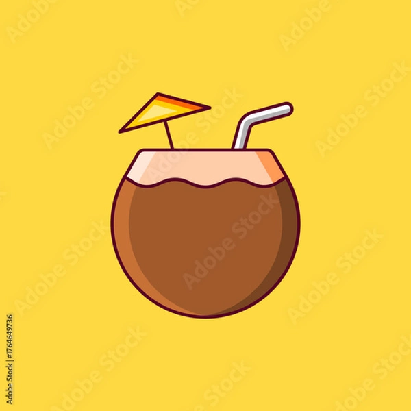 Obraz Coconut Vector Icon Illustration On Isolated Background.	