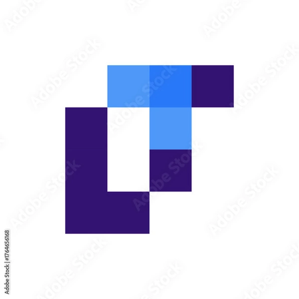 Fototapeta Blue and purple pixel pattern in diagonal forming letter L shape representing tech and software identity.