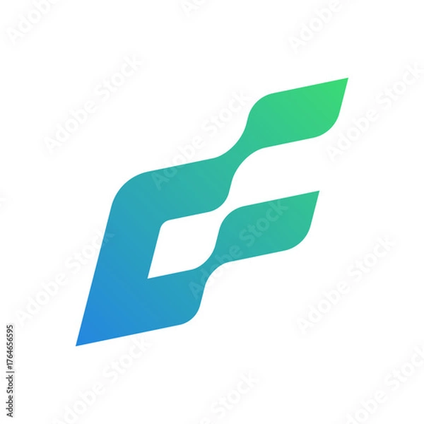 Fototapeta Abstract blue green letter F logo symbolizing fast connection, flow, and technology identity.
