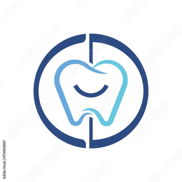 Obraz Modern circular dental logo with tooth and smile symbol representing dentistry and oral care.