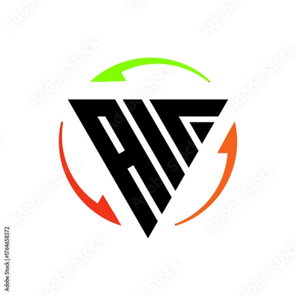 Fototapeta Letter A monogram in triangular frame with arrows forming dynamic shape symbolizing progress and recycling.