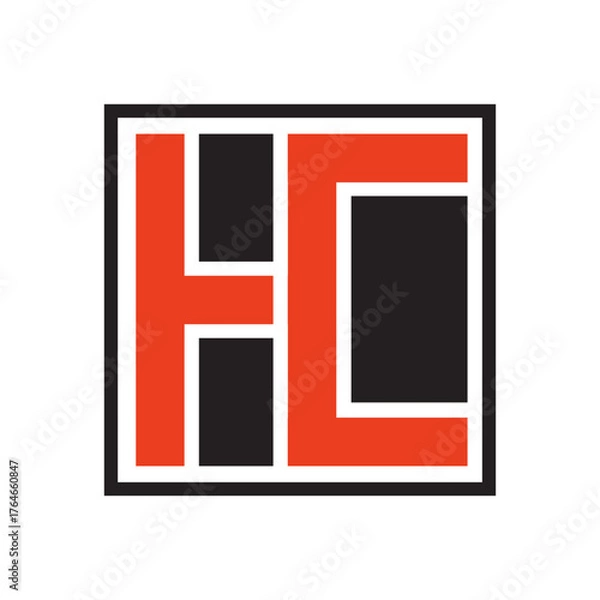 Fototapeta Letter HL logo monogram in red and black square for construction, architecture, and development brand.