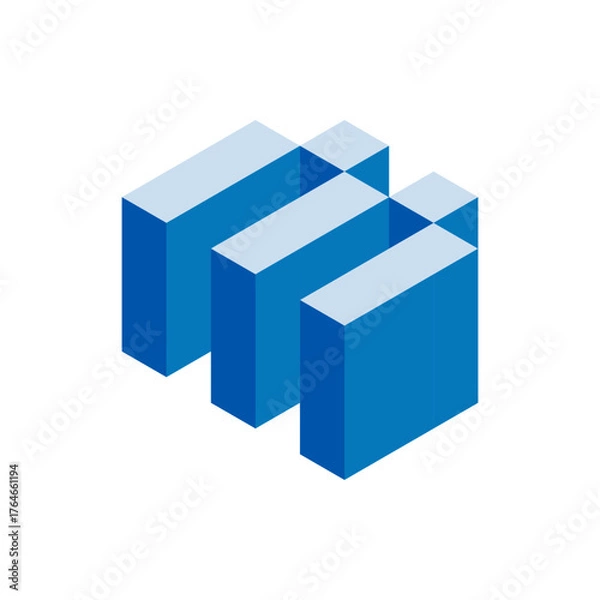 Fototapeta Isometric letter M cube logo in layered blue