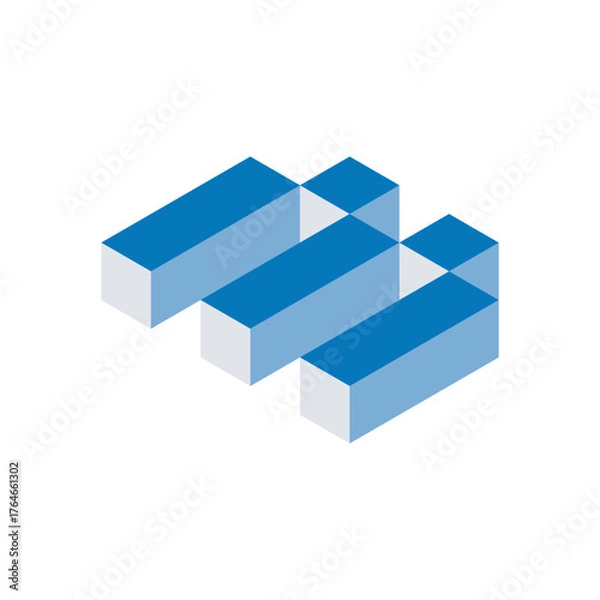 Fototapeta Isometric M monogram with overlapping blue blocks