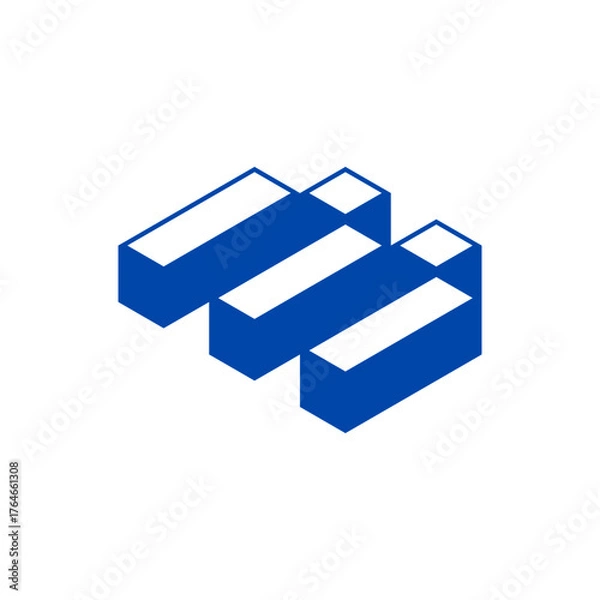 Fototapeta Isometric M monogram in solid royal blue outline