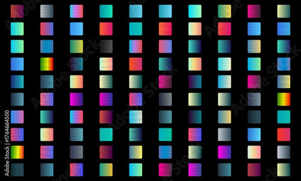 Fototapeta A vibrant background featuring a grid of colorful gradient squares on a black background.