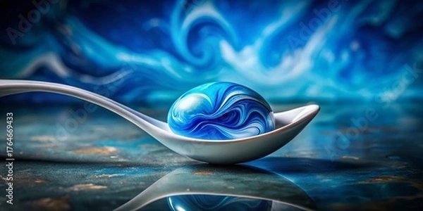 Obraz Blue Marble Pattern Spoon: Creative Low Light Still Life Photography