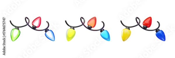 Fototapeta 3D vector icons of Christmas tree minimalistic garlands