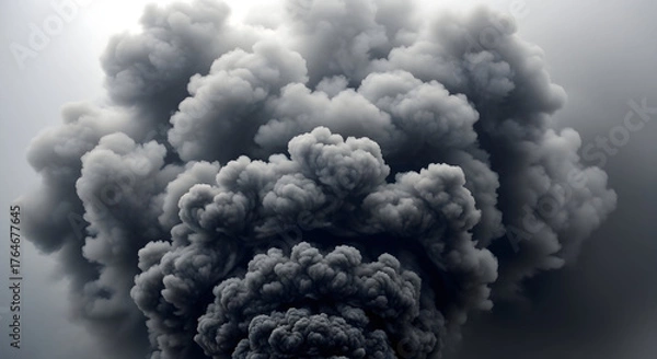 Obraz Dramatic Rising Plumes of Dark Smoke Billowing Upward Creating an Ominous Atmosphere A Symbol of Environmental Crisis and Industrial Pollution and Air Quality Concerns