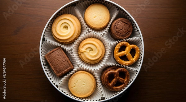 Obraz Artisanal Cookies Collection Gourmet Delights for Festive Celebration Sweet Treats Assorted Cookie Box Variety of Flavors for Every Palate Perfect Gift for Any Occasion