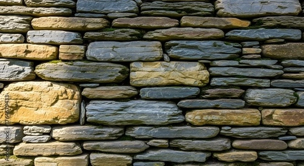 Fototapeta Close up textured background of a rustic natural stone wall