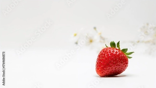 Fototapeta Single strawberry on a plain white backdrop