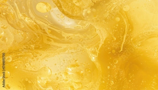 Fototapeta Composite image featuring golden yellow oil bubble patterns. Suitable as a backdrop, banner background, or 3D mapping texture.