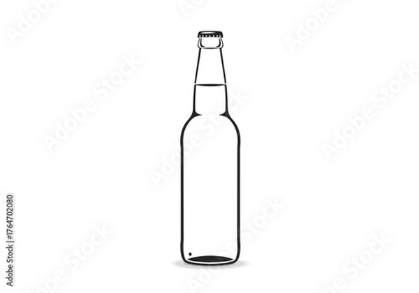 Fototapeta Lineart of a bottle cylindrical body and a narrow neck capped with a bottle cap Shadow at the base