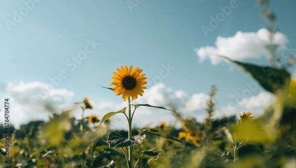 Fototapeta A tiny section of sunflowers blooming beautifully under the open sky