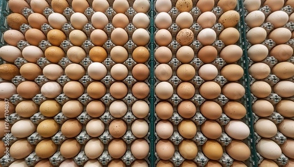 Fototapeta The systematic and attractive display of eggs on a store rack helps shoppers pick their preferred eggs with ease