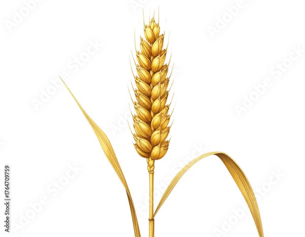 Fototapeta  Ear of Wheat Spikelet on White Background, Natural Botanical Style, Isolated