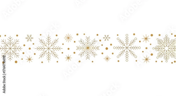 Fototapeta Golden Snowflake Border with Festive Dots for Winter Holiday Designs