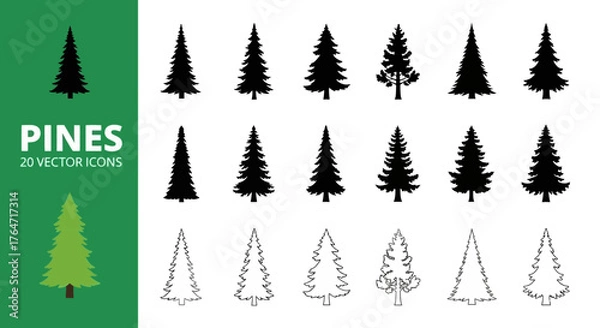Fototapeta Set of Pine Tree Icons for Nature and Holiday Designs