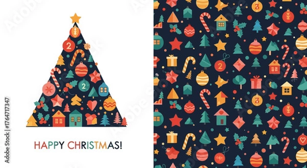 Fototapeta Festive Christmas Tree with Ornamental Pattern for Holiday Season