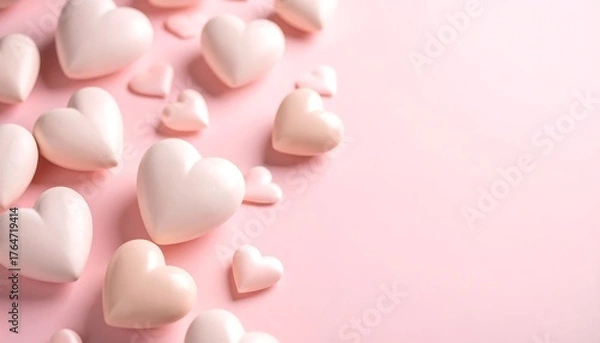 Fototapeta Pastel hearts arranged on a soft pink backdrop