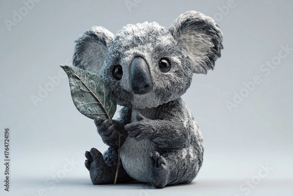 Fototapeta Adorable koala holding eucalyptus leaf, a symbol of Australia, perfect for conservation campaigns and educational resources about native wildlife and natural wonders