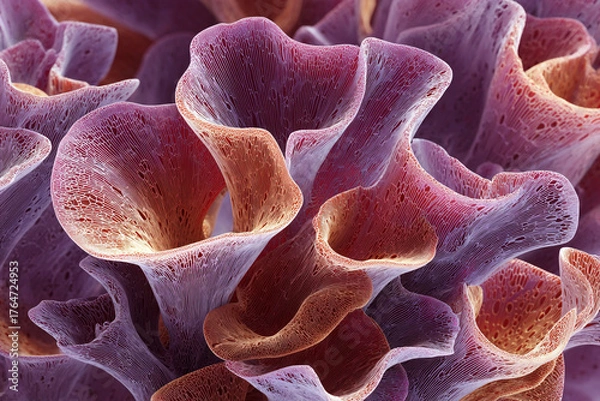 Fototapeta Coral reef texture with vibrant purple and orange tones makes a stunning abstract background for creative projects or modern design concepts that pop with color