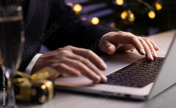 Obraz Business Desk With Gift And Champagne