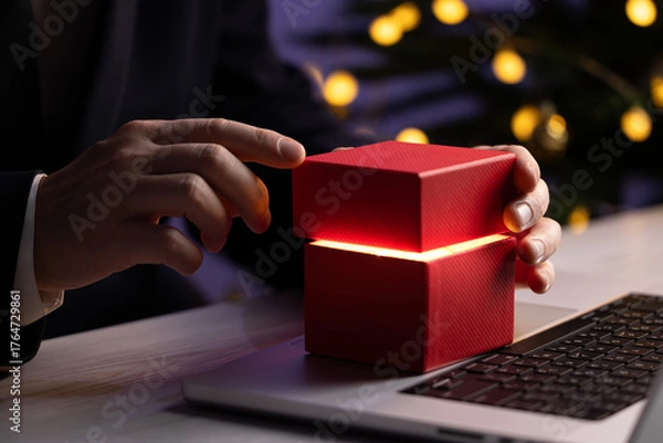 Obraz Businessman Opening Box New Opportunities