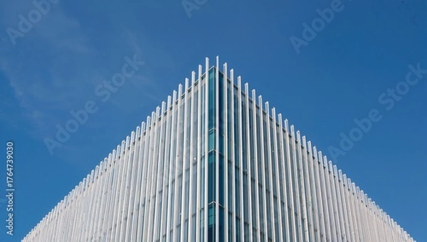Fototapeta Contemporary structures at an angle. Clean edges in sleek architectural style. motif,abstract,design,building,architecture,geometric,modernity,glass,clear sky,lines