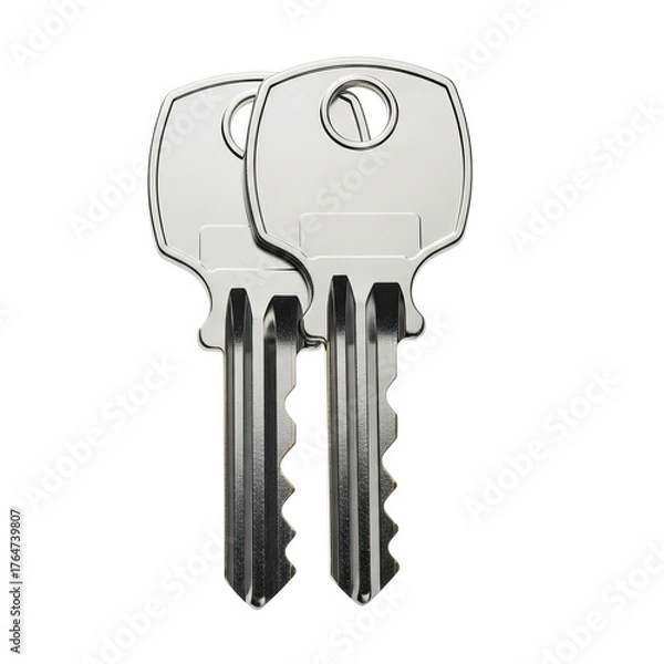 Fototapeta Close-up view of two shiny metal keys overlapping on a black background