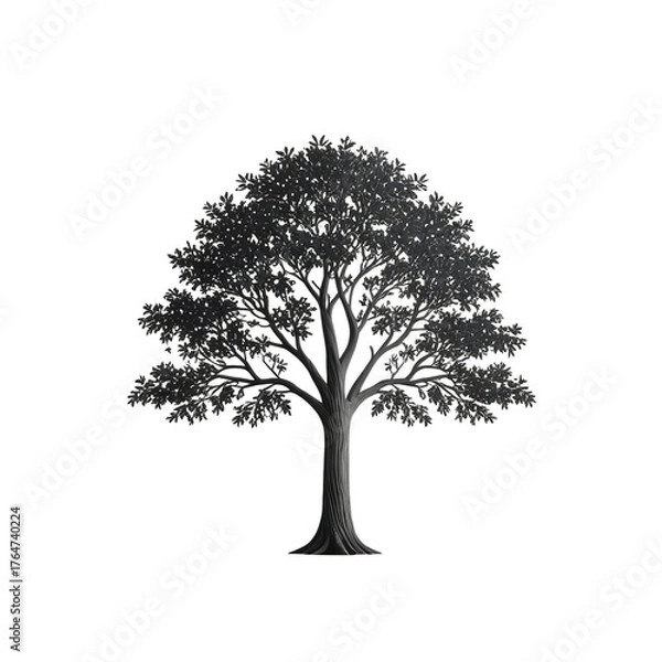 Fototapeta A grayscale depiction of a single tree centered on a stark black background