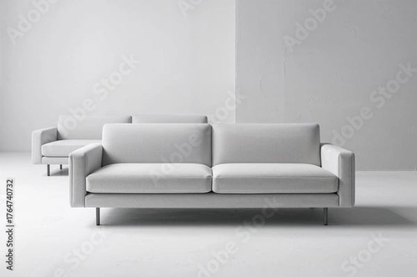 Fototapeta Industrial shot of a lone sofa against a plain backdrop