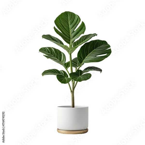 Fototapeta Digitally rendered fiddle leaf fig tree in a white pot, black background