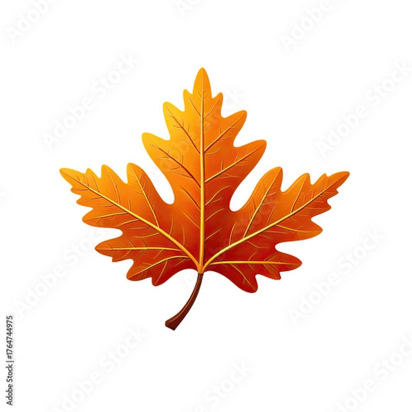 Fototapeta Digitally rendered leaf in warm autumn tones, centered on black background